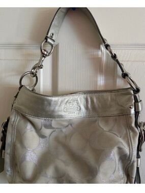 Coach Metallic Silver Signature Shoulder Bag